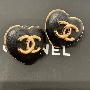 Chanel Fall Winter 2022 Black Leather Heart Stud Earrings Pierced with Box